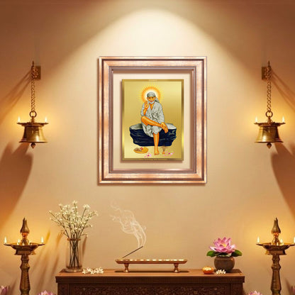 Diviniti 24K Gold Plated Sai Baba (Classic) Divine Wall Frame for Home Mandir & Office Decor | Luxury Spiritual Gift