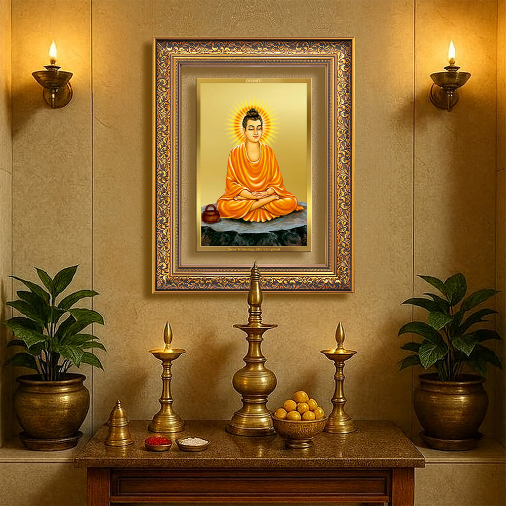 Diviniti 24K Gold Plated Buddha (Classic) Divine Wall Frame for Home Mandir & Office Decor | Luxury Spiritual Gift