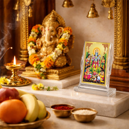 24K Gold-Plated Lord Satyanarayan Acrylic Car Dashboard Frame | 11x7 CM