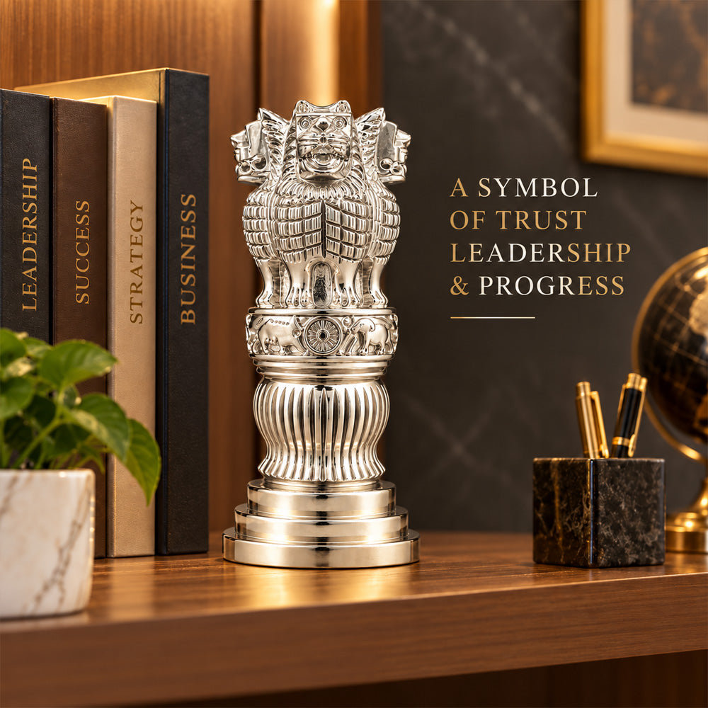 999 Silver-Plated Ashoka Stambh | Premium Gift Box | 15x7 CM