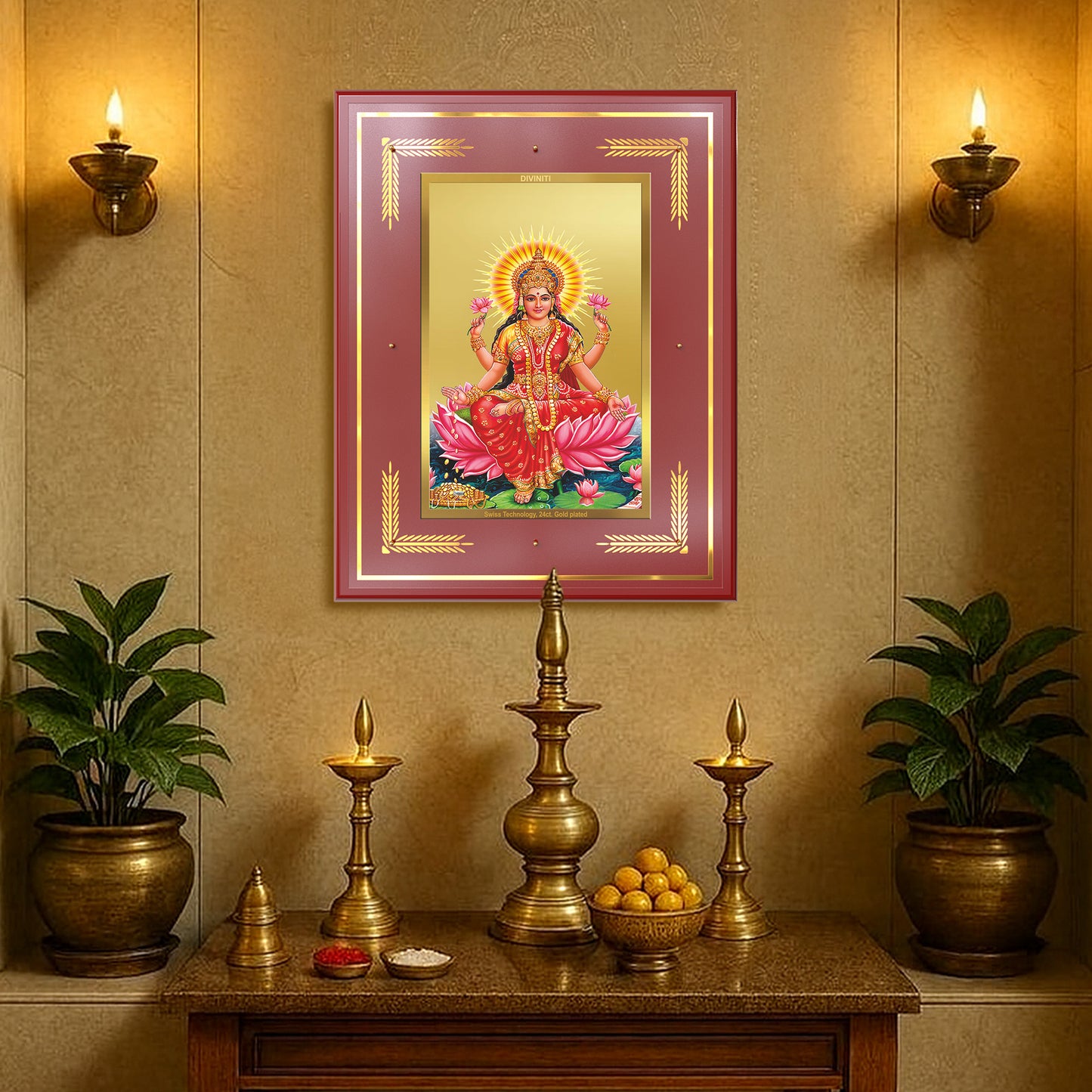 Goddess Lakshmi | Devi of Wealth & Prosperity Wall Mount Photo Frame in 24K Gold Plated Foil