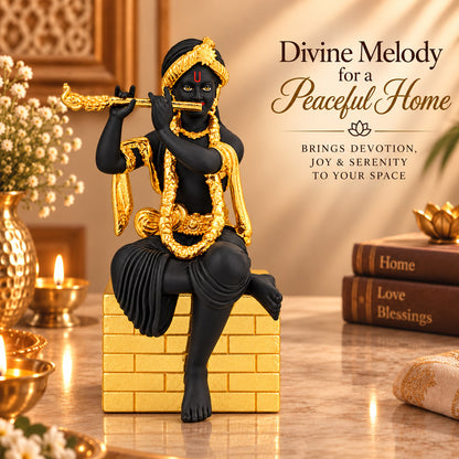24K Gold-Plated Black Krishna Idol | Premium Gift Box | 16x9 CM