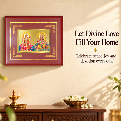 24K Gold-Plated Lakshmi Ganesha MDF Frame | Premium Gift Box | 35x27 CM
