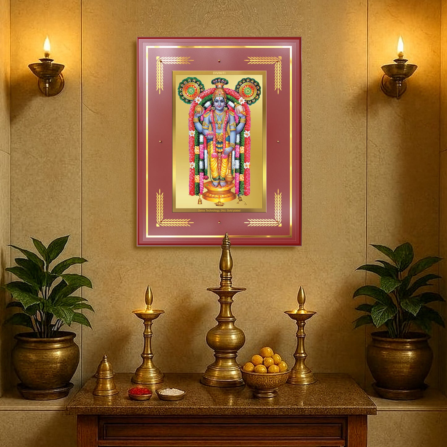 Guruvayurappan Wall Photo Frame in 24K Gold Plated Foil | Divine Grace, Healing & Spiritual Protection