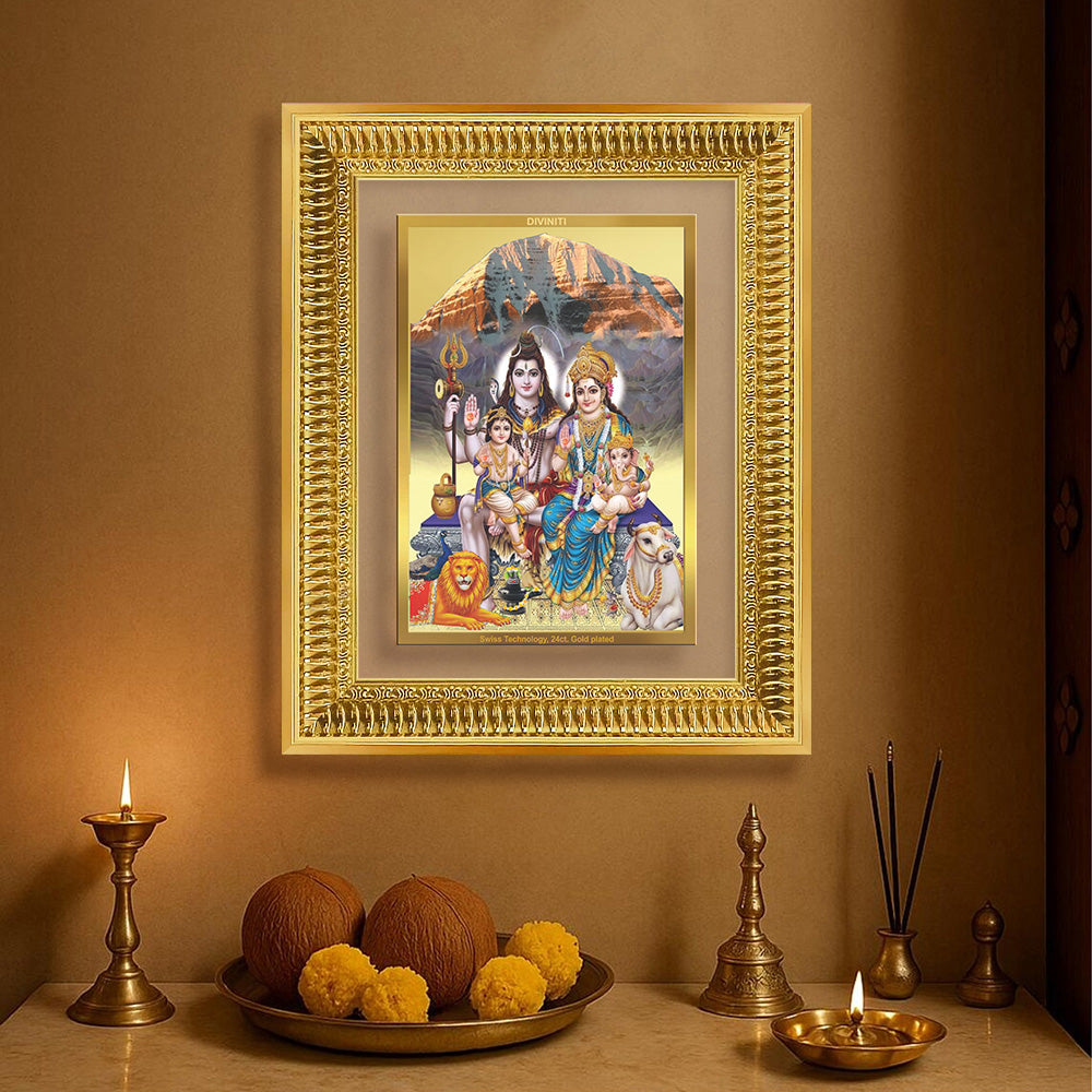 Diviniti 24K Gold Plated Shiv Parivar (Classic) Divine Wall Frame for Home Mandir & Office Decor | Luxury Spiritual Gift