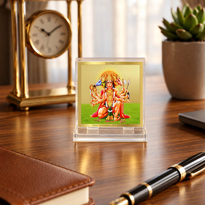 24K Gold-Plated Panchmukhi Hanuman Acrylic Car Dashboard Frame | 6x5 CM