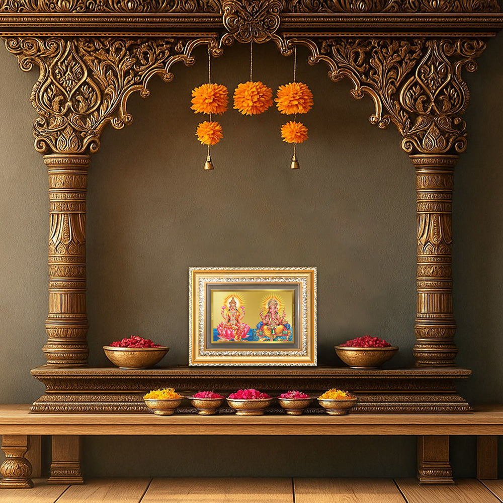 Diviniti 24K Gold Plated Lakshmi Ganesha (Classic) Divine Wall Frame for Home Mandir & Office Decor | Luxury Spiritual Gift