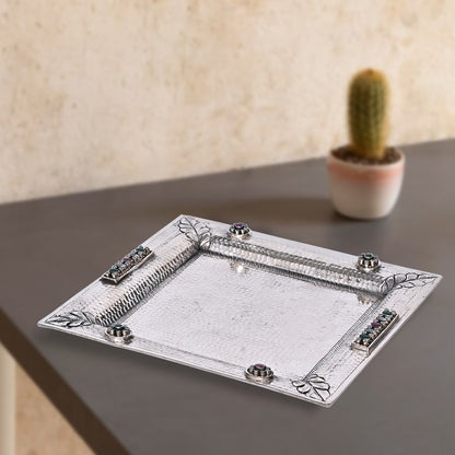 Pure Silver Serving Plate Vintage Dining Elegance, Handcrafted Tableware, Classic Silver Art (20x20 cm, 327g)