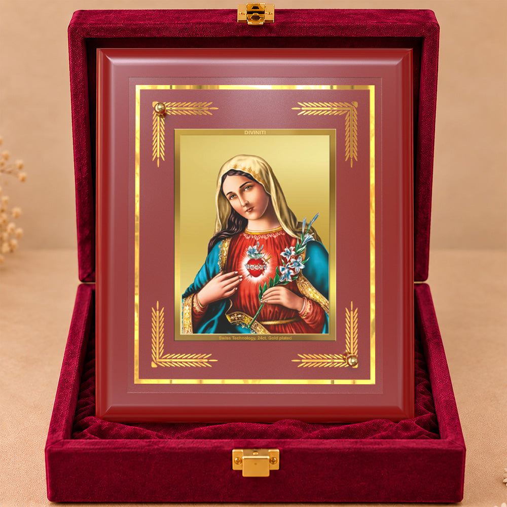 24K Gold-Plated Mother Mary MDF Frame | Premium Gift Box | 16 X 13.5 CM