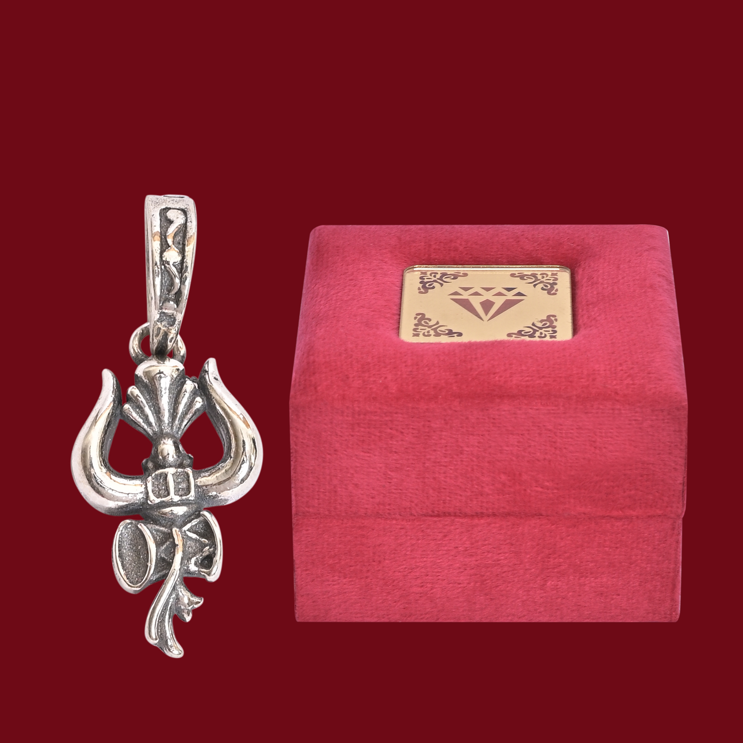 925 Pure Silver Trishul with Damru Pendant for Men, Women & Kids Divine God Pendant for Birthday, Anniversary, Special Occasion Gift (1.6x1 cm, 3g)