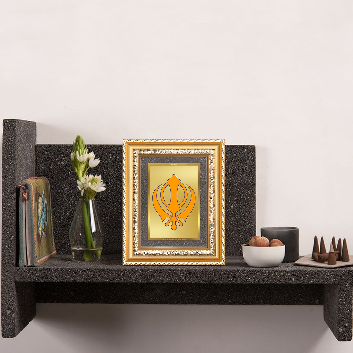 Diviniti 24K Gold Plated Khanda Sahib (Classic) Divine Wall and Table Top Frame for Home Mandir & Office Decor | Luxury Spiritual Gift