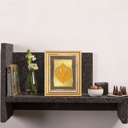 Diviniti 24K Gold Plated Khanda Sahib (Classic) Divine Wall and Table Top Frame for Home Mandir & Office Decor | Luxury Spiritual Gift