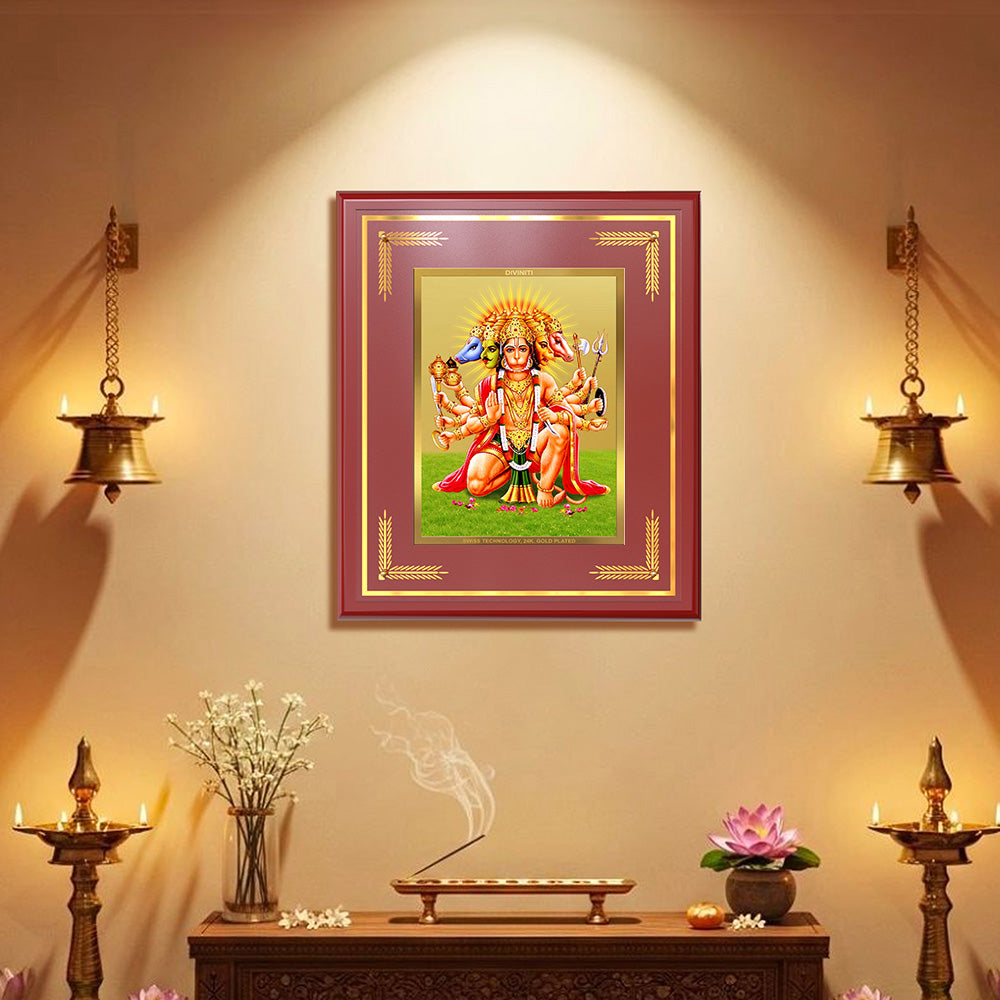 Panchmukhi Hanuman | Five-Faced Hanuman Wall Mount Photo Frame in 24K Gold Plated Foil