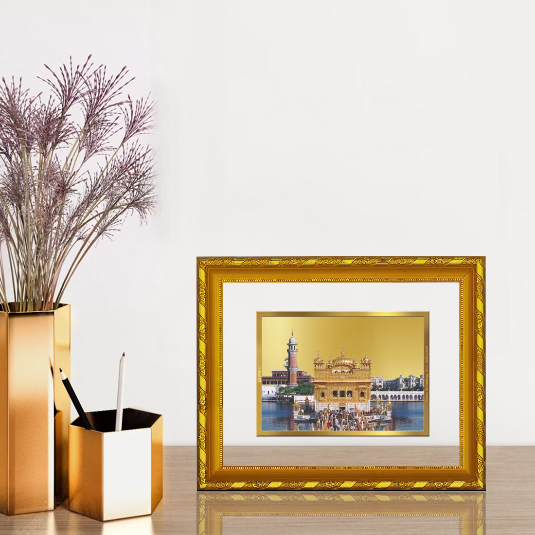 DIVINITI 24K Gold Plated Foil Sachkhand Shri Darbar Sahib (Golden Temple) Modern Photo Frame for Wall Hanging, Workshop, Table Top, Home Decor, Gift|DG103 Size 2 (22.6x18.4 CM)