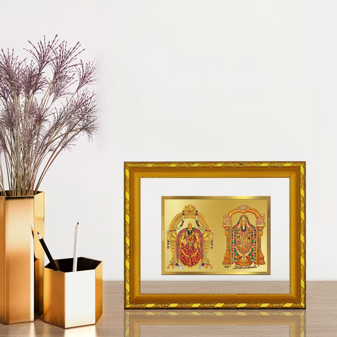 DIVINITI 24K Gold Plated Foil Padmavathi Balaji Photo Frame Idol for Puja Room, Home Wall Decor, Workshop, Table Top, Premium Gift|DG103 Size 2 (22.6x18.4 CM)