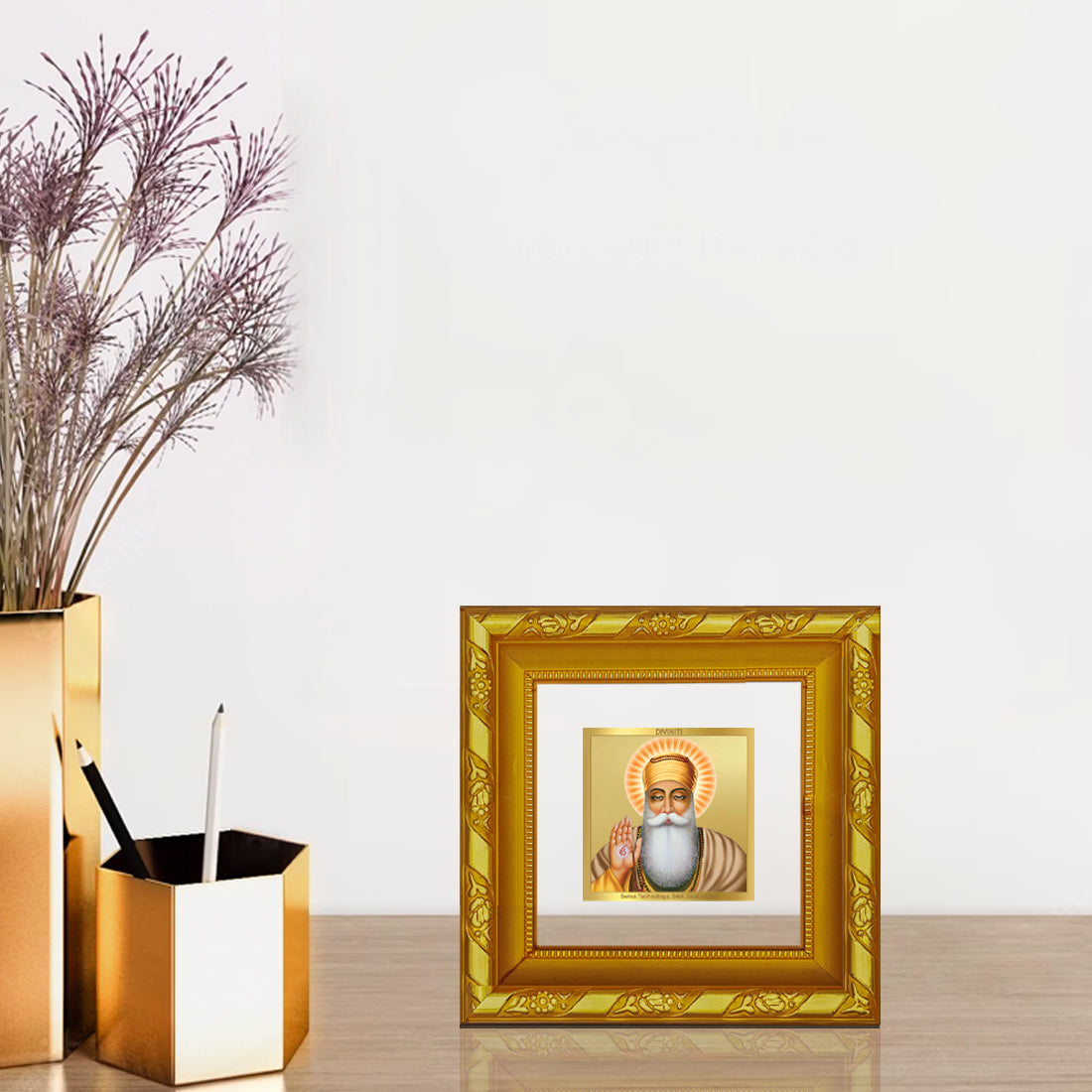 DIVINITI 24K Gold Plated Foil Guru Nanak Dev Ji Photo Frame for Table Top, Home Wall Decor, Workshop, Premium, Gifts|DG103S1A (10x10 CM)