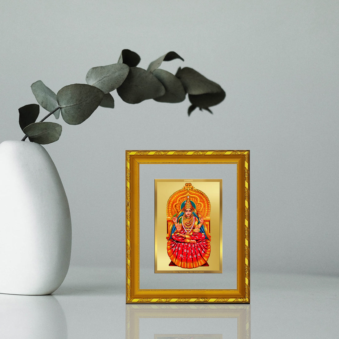 DIVINITI 24K Gold Plated Foil Sharda Mata Photo Frame for Home Wall Decor, Workshop, Table Top, Gift|DG103 Size 2 (22.6x18.4 CM)