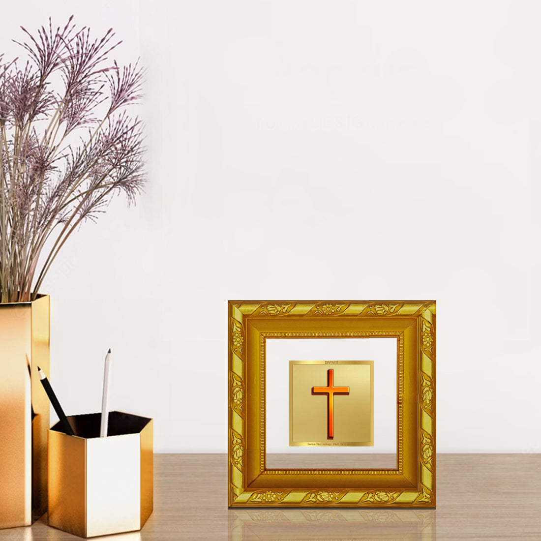DIVINITI 24K Gold Plated Foil Holy Cross Photo Frame for Wall Hanging, Home Decor, Table Top, Workshop, Premium Gifts|DG103S1A (10x10 CM)
