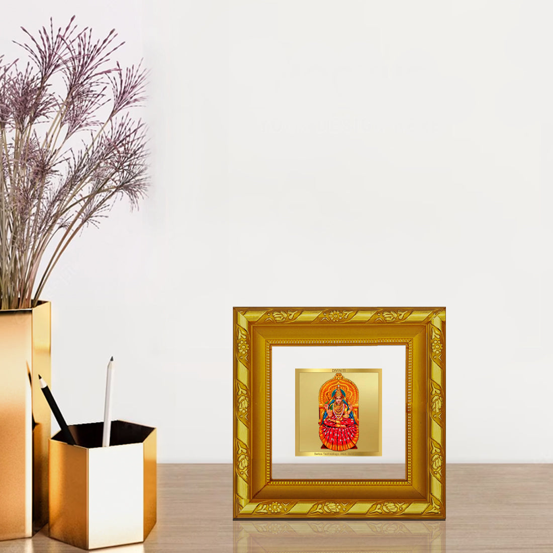 DIVINITI 24K Gold Plated Foil Maa Sarada Wall Photo Frame Idol for Home Decor, Puja Room, Table Top, Workshop, Gifts | DG103S1A (10x10 CM)