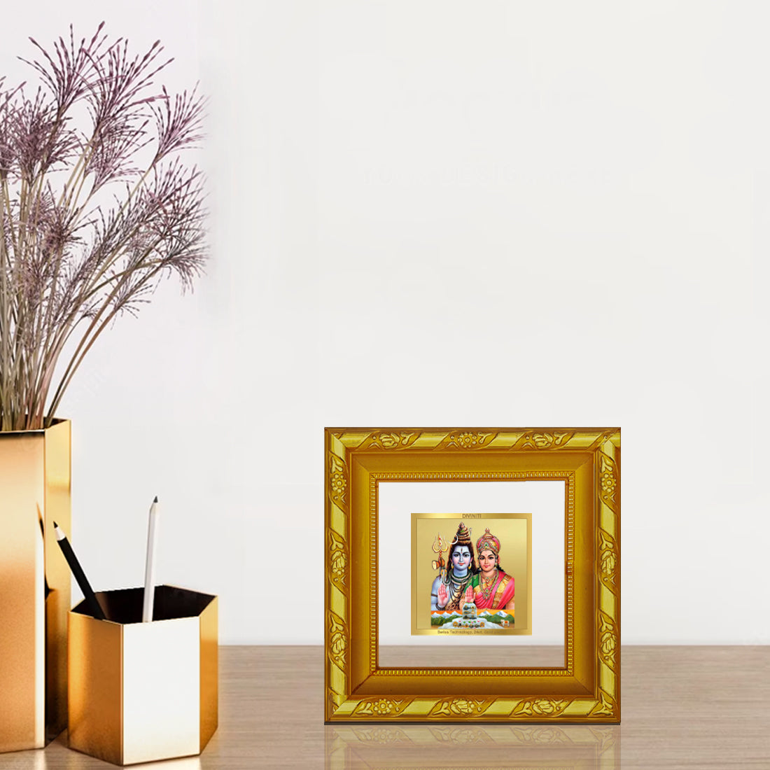 DIVINITI 24K Gold Plated Foil Shiv Parvati Photo Frame Idol for Home Decor, Puja Room, Wall Hanging, Table Top, Workshop, Gifts | DG103S1A (10x10 CM)