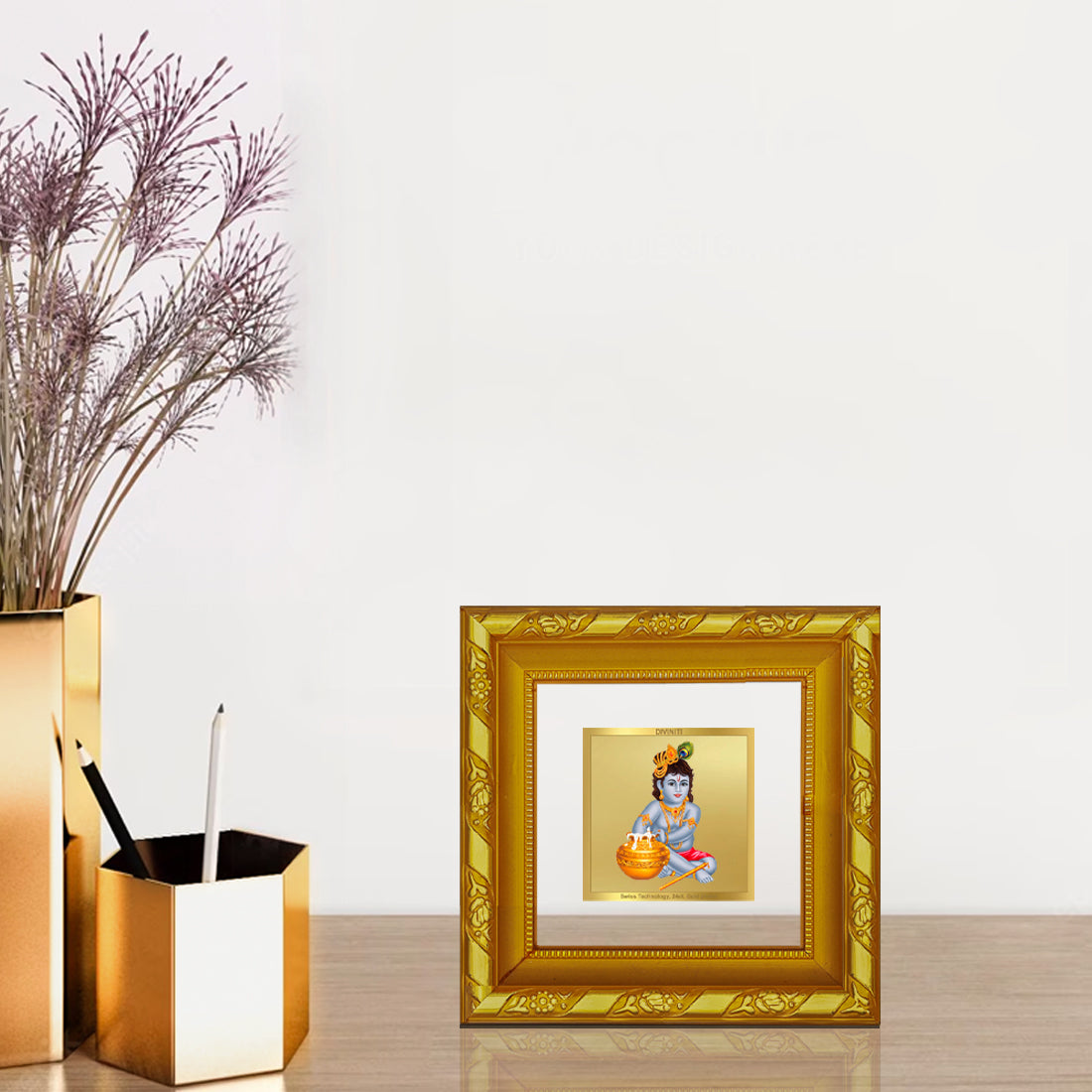 DIVINITI 24K Gold Plated Foil Bal Gopal Stylish Photo Frame for Wall Hanging, Home Decor, Workshop, Table Top, Premium Gifts|DG103S1A (10x10 CM)