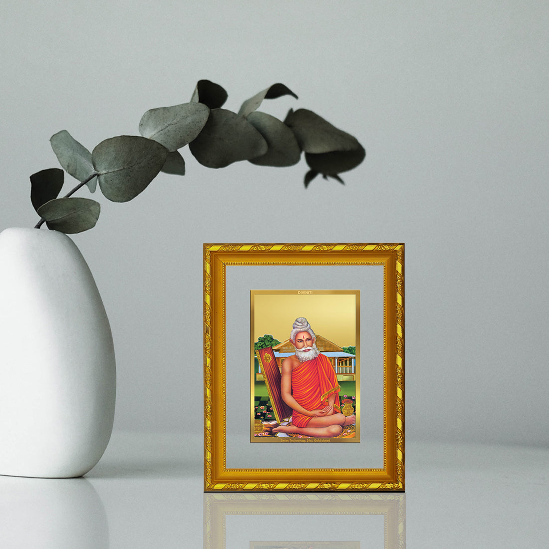 DIVINITI 24K Gold Plated Foil Baba Lokenath Exquisite Photo Frame Idol for Home & Office Decor, Wall Hanging, Workshop, Table Top, Gift|DG103 Size 2 (22.6x18.4 CM)