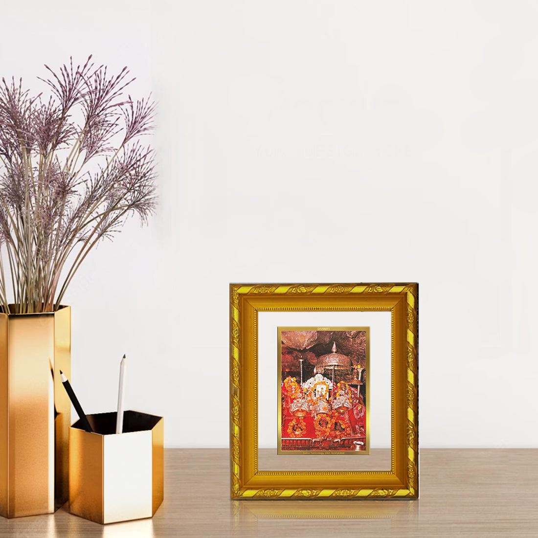 DIVINITI 24K Gold Plated Foil Mata Ka Darbar Photo Frame for Home Wall Decor, Puja Room DG 103 Size 1 (15.3x14.9 CM)