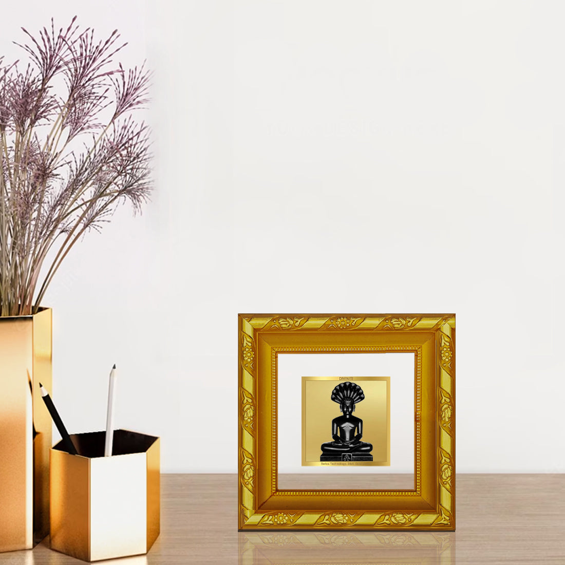 DIVINITI 24K Gold Plated Parshvanatha Photo Frame Idol for Workshop, Puja Room, Wall Hanging, Table Top, Home Decor, Gifts | DG103S1A (10x10 CM)