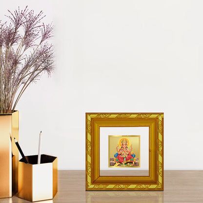DIVINITI 24K Gold Plated Foil Lord Ganesha Luxurious Wall Photo Frame for Workshop, Table Top, Home Decor, Puja Room, Gifts|DG103S1A (10x10 CM)