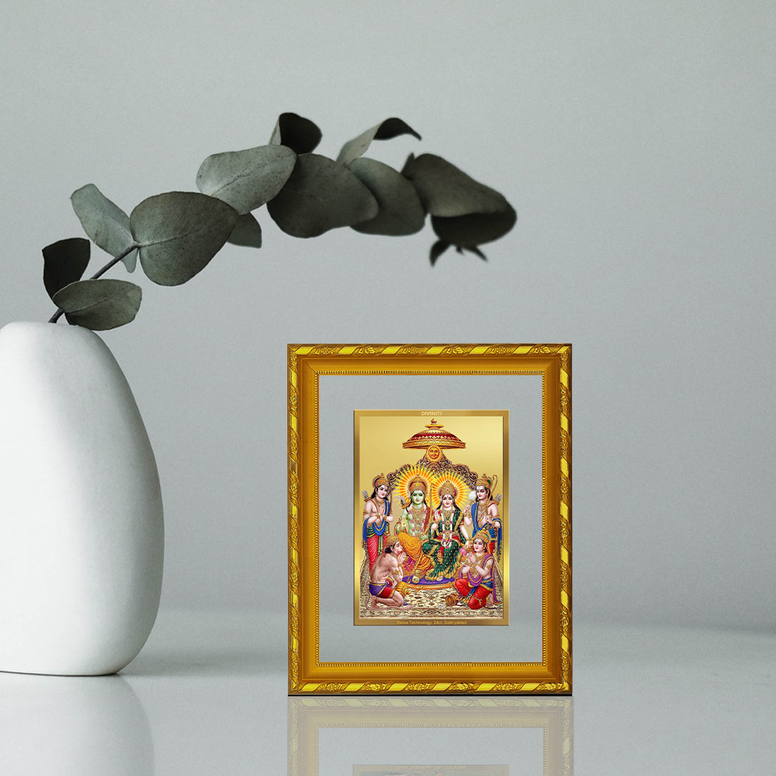 DIVINITI 24K Gold Plated Foil Shri Ram Darbar Photo Frame for Wall Hanging, Workshop, Table Top, Home Decor, Luxury Gift|DG103 Size 2 (22.6x18.4 CM)