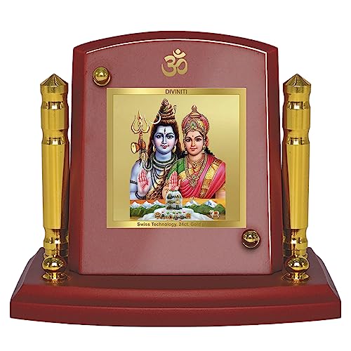 Diviniti 24K Gold Plated Foil Shiv Parvati Photo Frame for Car Dashboard, Home Decor, Tabletop, Puja Room, Showpiece and Gift  MDF1BP+ (6.5x5.5 CM)
