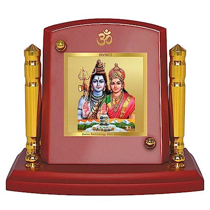Diviniti 24K Gold Plated Foil Shiv Parvati Photo Frame for Car Dashboard, Home Decor, Tabletop, Puja Room, Showpiece and Gift  MDF1BP+ (6.5x5.5 CM)