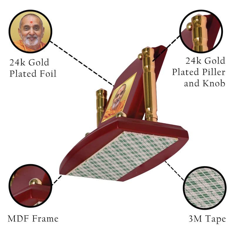 Diviniti 24K Gold Plated Foil Pramukh Swami Photo Frame for Car Dashboard, Home Decor, Tabletop, Puja Room, Showpiece and Gift  MDF1BP+ (6.5x5.5 CM)