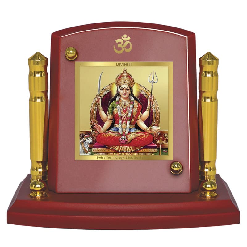 Diviniti 24K Gold Plated Santoshi Mata Photo Frame for Car Dashboard, Home Decor, Tabletop, Puja Room, Showpiece and Gift  MDF1BP+ (6.5x5.5 CM)