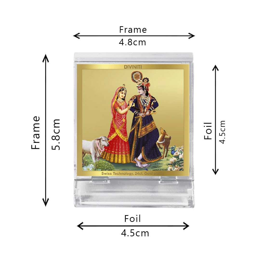 Diviniti 24K Gold Plated Foil Radha Krishna Acrylic Frame for Car Dashboard, Home Decor, Tabletop, Puja Room, Festival Gift ACF3A (5.8x4.8 CM)