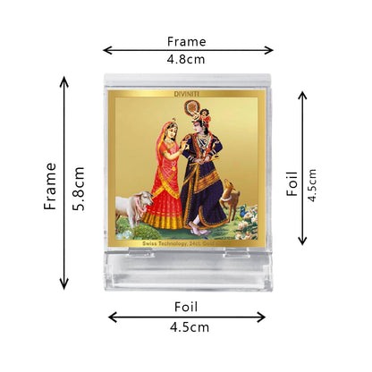 Diviniti 24K Gold Plated Foil Radha Krishna Acrylic Frame for Car Dashboard, Home Decor, Tabletop, Puja Room, Festival Gift ACF3A (5.8x4.8 CM)
