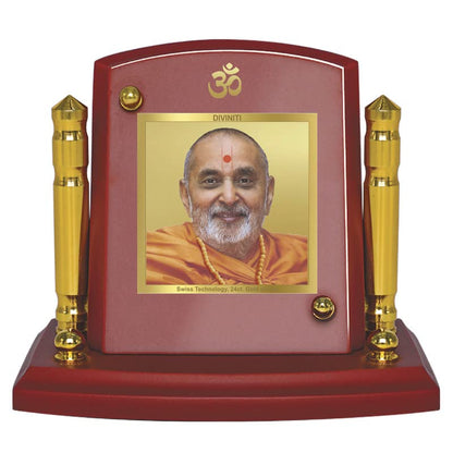 Diviniti 24K Gold Plated Foil Pramukh Swami Photo Frame for Car Dashboard, Home Decor, Tabletop, Puja Room, Showpiece and Gift  MDF1BP+ (6.5x5.5 CM)
