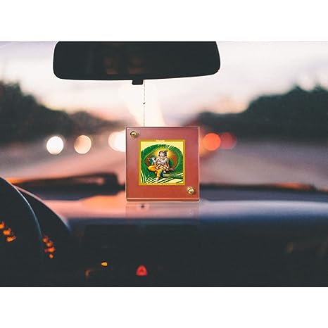 Diviniti 24K Gold Plated Foil Krishna Frame For Car Dashboard, Home Decor, Table Top, Puja (5.5 x 6.5 CM)