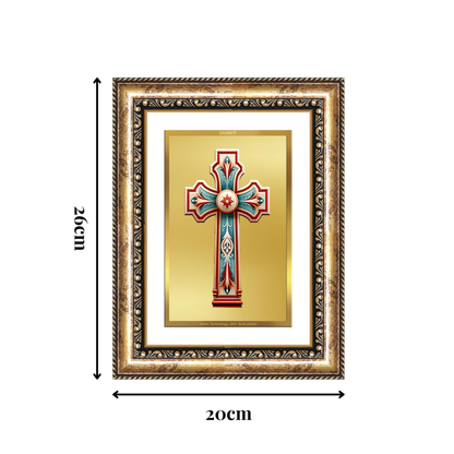 Diviniti 24K Gold Plated Holy Cross (Classic) Divine Wall Frame for Home Mandir & Office Decor | Luxury Spiritual Gift