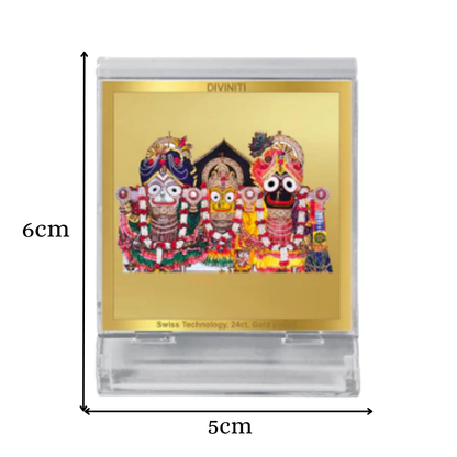 Jagannath Balaram Suvadra | Divine Lord Jagannath Family Car Dashboard & Tabletop Photo Frame in 24K Gold Plated Foil