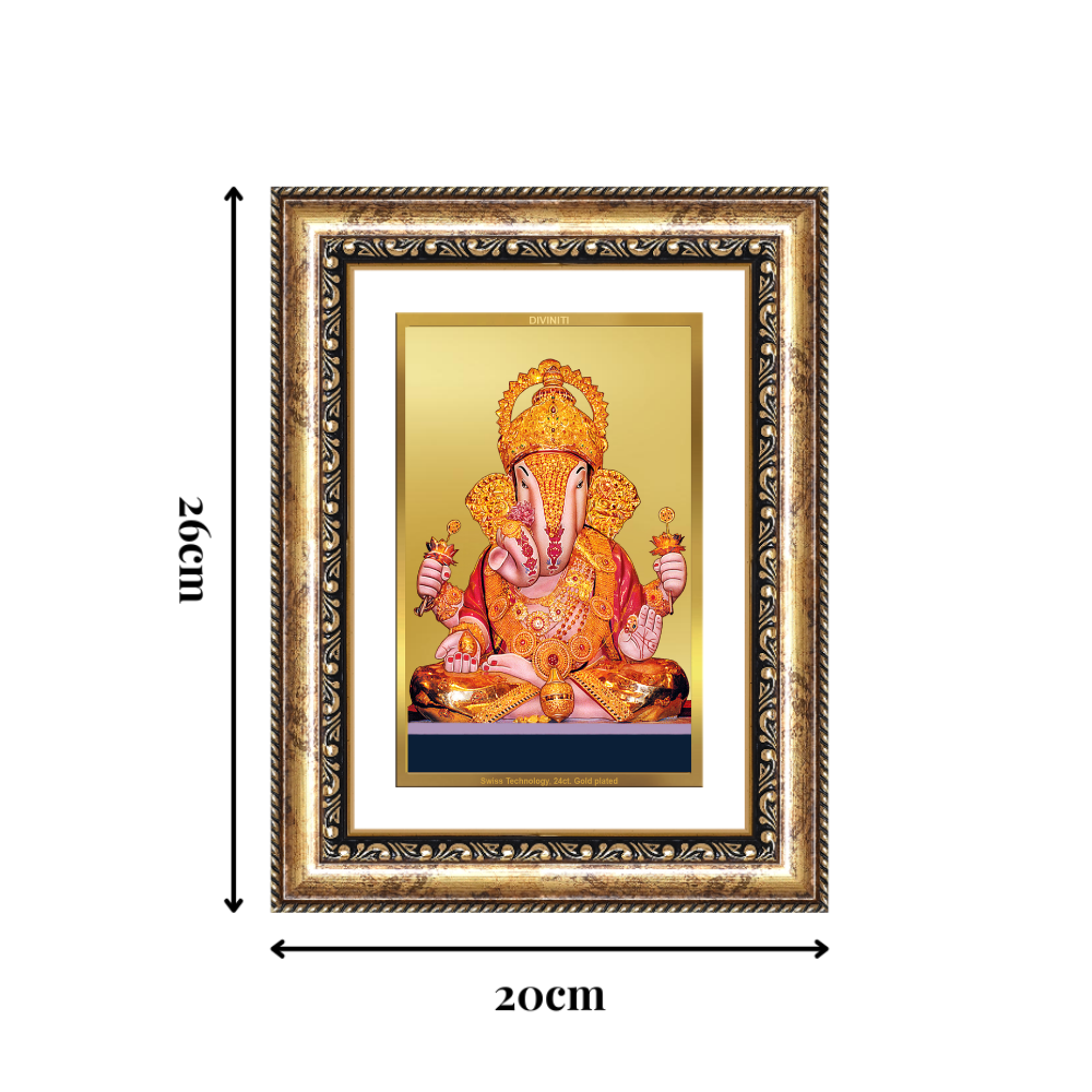 Diviniti 24K Gold Plated Dagadu Ganesha (Classic) Divine Wall Frame for Home Mandir & Office Decor | Luxury Spiritual Gift