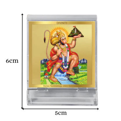 Hanuman Carrying Sanjeevani | Divine Lord Hanuman Car Dashboard & Tabletop Photo Frame in 24K Gold Plated Foil