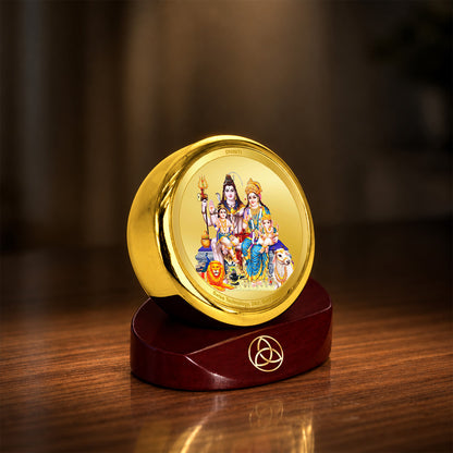 24K Gold-Plated Shiv Parivar Car Dashboard Frame | 5x5 CM