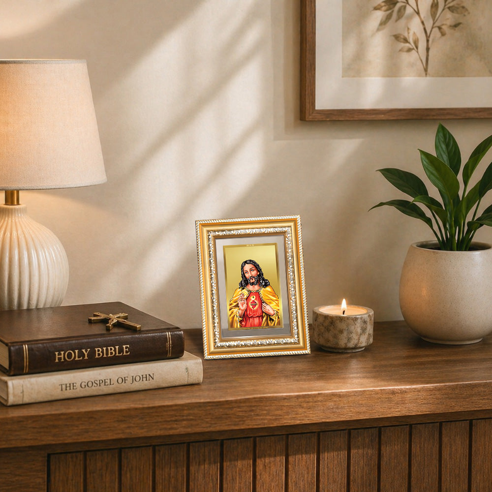 Diviniti 24K Gold Plated Jesus Christ (Classic) Divine Wall and Table Top Frame for Home Mandir & Office Decor | Luxury Spiritual Gift