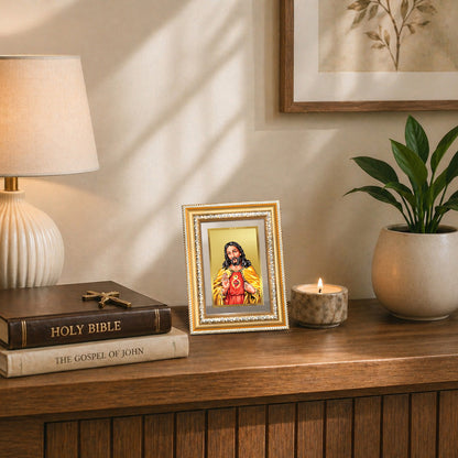 Diviniti 24K Gold Plated Jesus Christ (Classic) Divine Wall and Table Top Frame for Home Mandir & Office Decor | Luxury Spiritual Gift