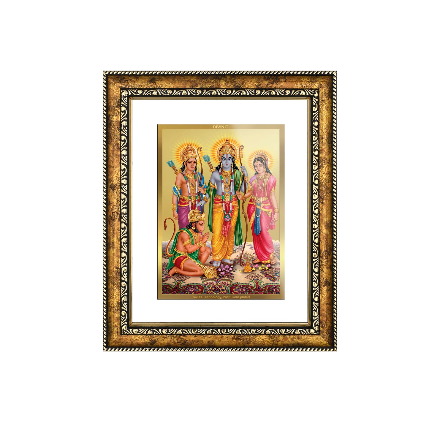 DIVINITI 24K Gold Plated Foil Ram Darbar Wall Photo Frame for Home Decor, Wall Hanging, Table Top, Puja Room & Gift DG113S3 (27.6X35.4 CM)