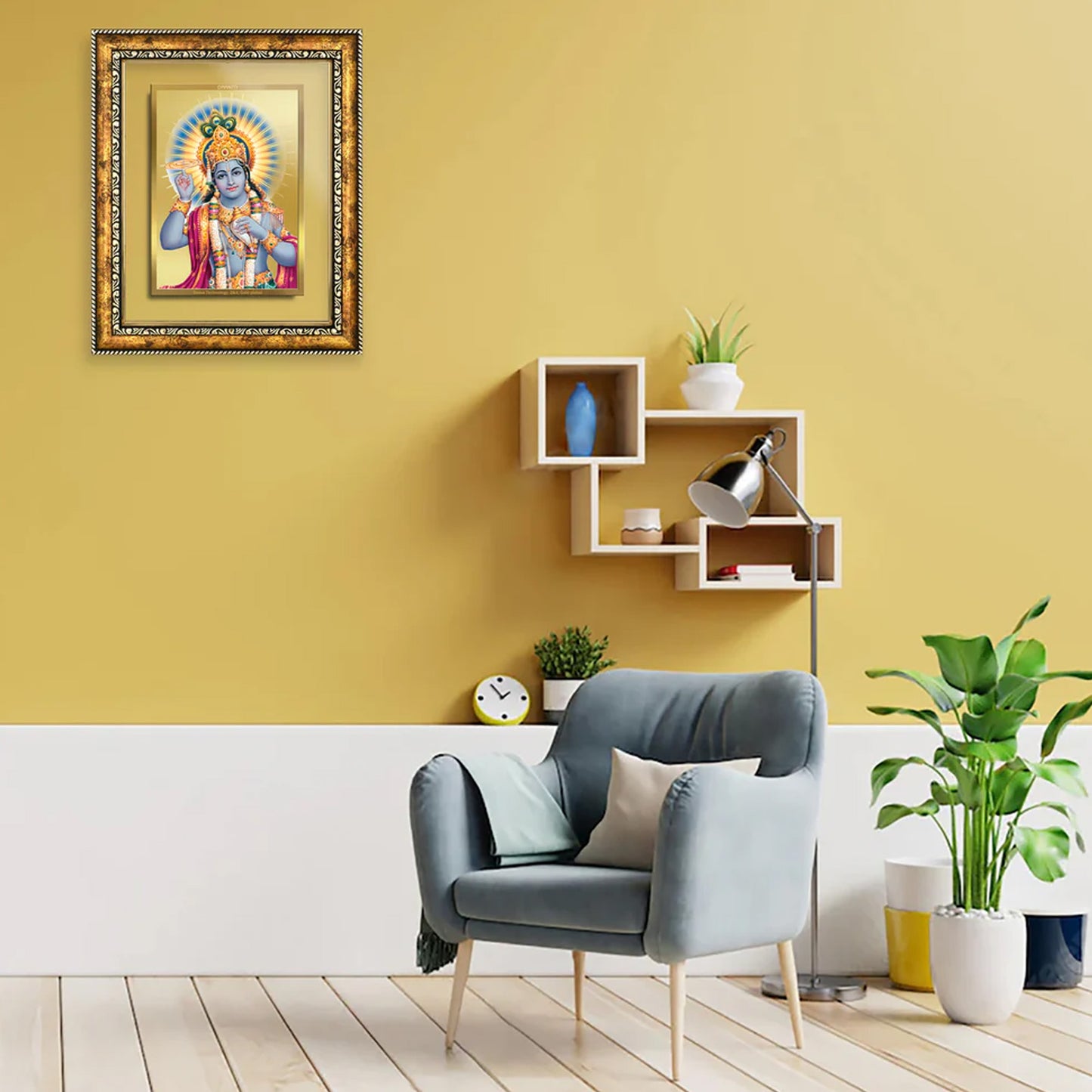 DIVINITI 24K Gold Plated Foil Vishnu Wall Photo Frame for Home Decor, Wall Hanging, Table Top, Puja Room & Gift DG113S3 (27.6X35.4 CM)
