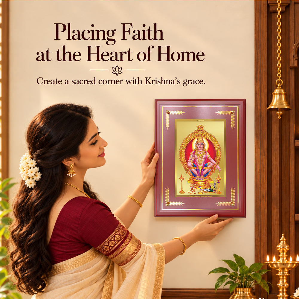 24K Gold-Plated Lord Ayyappan MDF Frame | Premium Gift Box | 27x35 CM