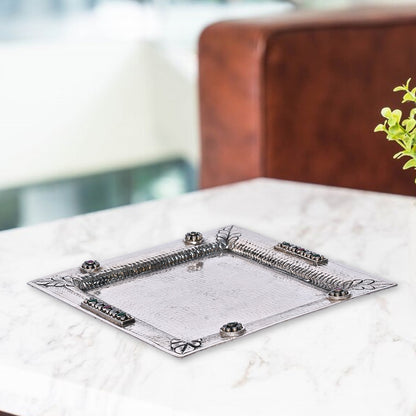 Pure Silver Serving Plate Vintage Dining Elegance, Handcrafted Tableware, Classic Silver Art (20x20 cm, 327g)
