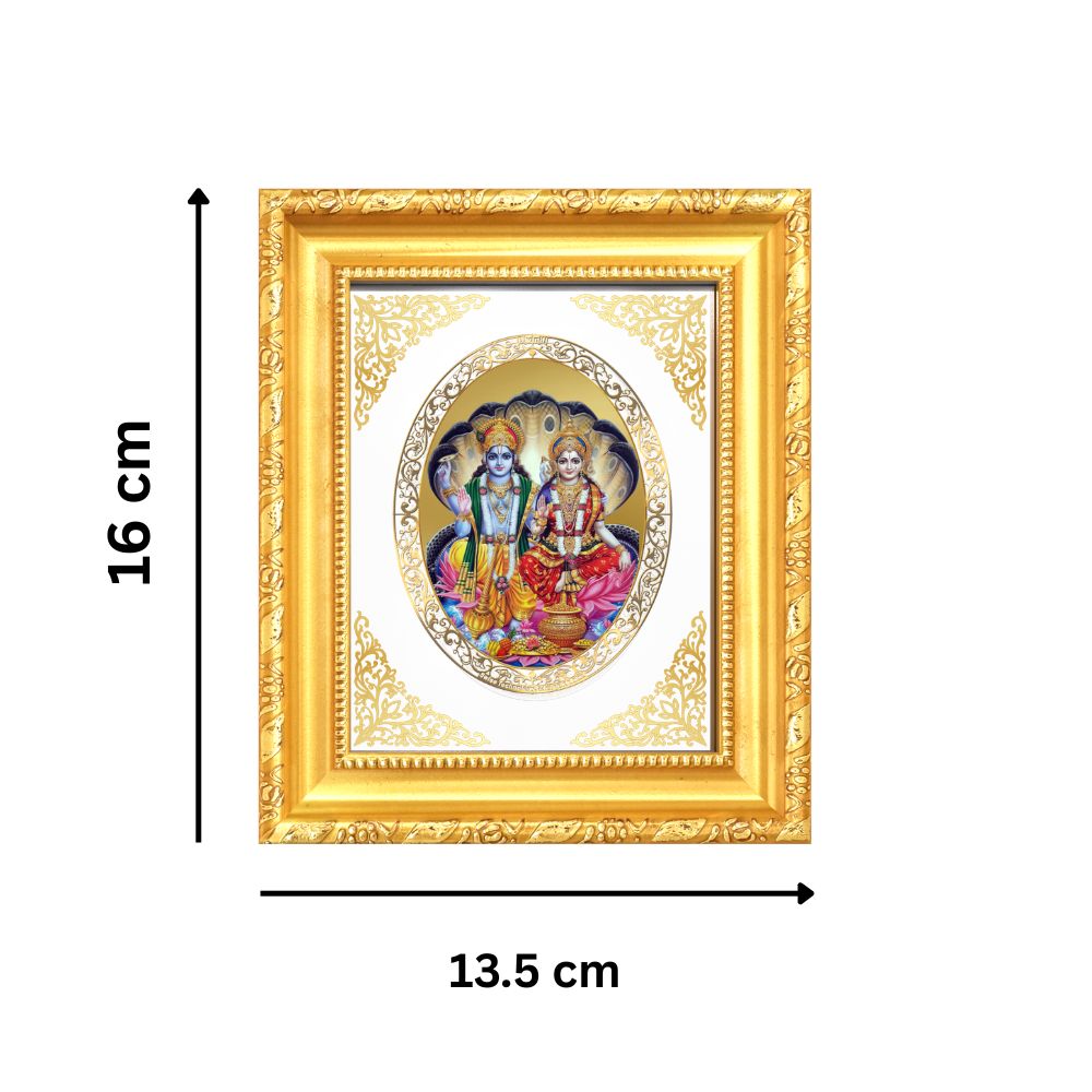 Lord Vishnu & Goddess Lakshmi Divine Stability & Prosperity Sacred Royal Tabletop Frame in 24K Gold Plated Foil